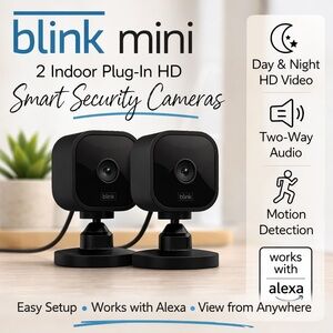 Blink Mini Indoor Plug-In HD Smart Security Cameras (2 Pack) Alexa Compatible
